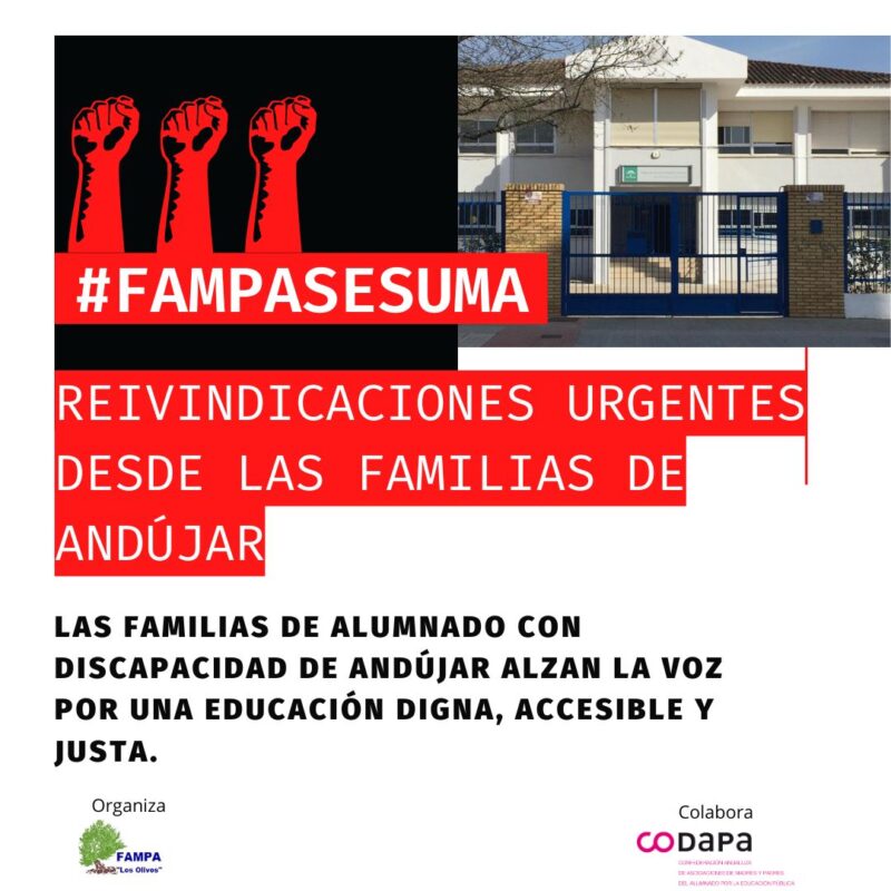 FAMPA Los Olivos se suma a la reinvidicación urgente de las familias de Andújar